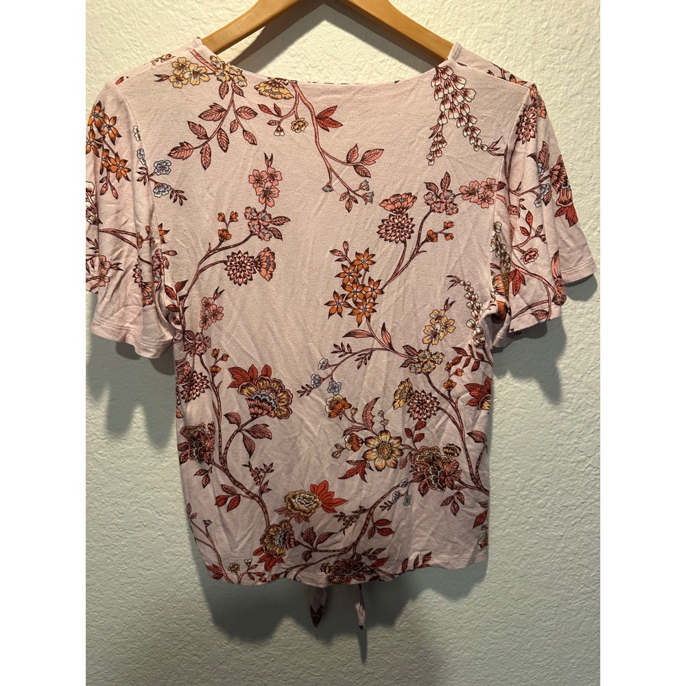 Maurices Pink Floral Button Down Tie Front Flutter Sleeve Top Small - Picture 8 of 13